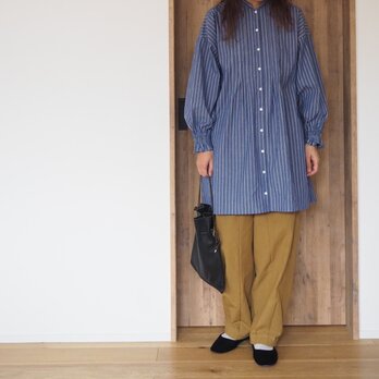 Cotton linen stripe shirt / BLUEの画像
