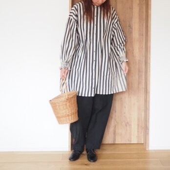 Cotton linen stripe shirt / OFF/W×BLACKの画像