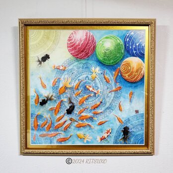 大きいサイズ 原画 1点もの 色鉛筆画 ボールペン画 日本人作家 金魚 絵画 絵 アート インテリア プレゼントの画像