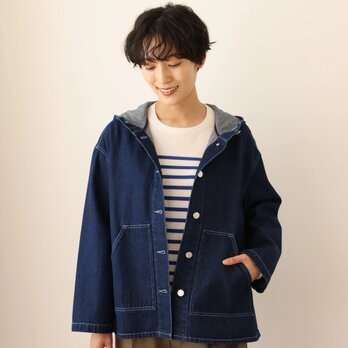 着回し力が高いデニムジャケット　フード付きアウター　コットン　241002-1の画像