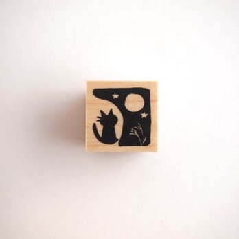 季節限定SALE＜ゴム製スタンプ＞「月見猫」(20mm)の画像