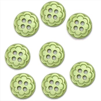 Sale* プラスチックボタン 8個サークルフラワー  グリーン　B-1464 花 レトロ ヴィンテージの画像