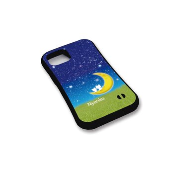 グリップケース iPhoneケース【なかよしにゃんこ（三日月の船）】（名入れ可）の画像