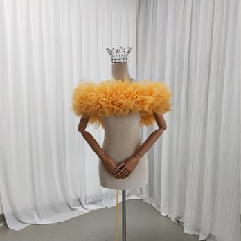 オフショルダー イエロー ソフトチュール 編み上げ 可愛い 優しい 花嫁の画像