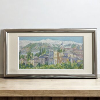 グラナダ の春（油絵、原画、スペイン、グラナダ 、額付き）の画像