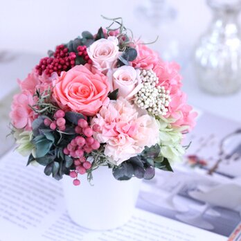 joues roses (ジュ ローズ) プリザーブドフラワー サーモンピンク  退職祝い・誕生日・結婚祝いの画像