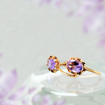 ラス1 7×5 レトロ アメジスト/紫水晶  K18GP 天然石イヤリング - 菊爪 楕円Sの画像