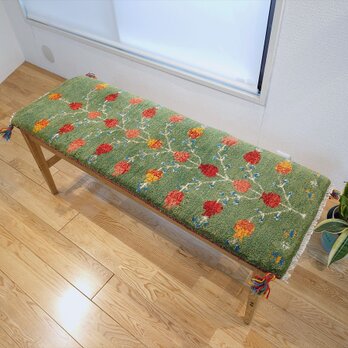 冬入荷】ペルシャ　ギャッベ ミニランナー　117x45cm 緑色　ザクロの実　RJ13393Gの画像
