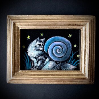 額付絵画作品「ねこつむりアン 」 アート作品 原画 猫 徳島洋子作品の画像