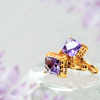 8mm 藤色 アメジスト/紫水晶  K18GP 天然石イヤリング - wisteriaの画像