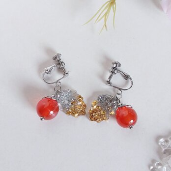 【7月の誕生石】カーネリアン 天然石 サージカルステンレス ピアス イヤリングの画像