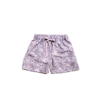 薄紫色、花柄シルク着物リメイク、ショートパンツ、ゴム、フリーサイズ、オリジナルサンプル MZ originalの画像