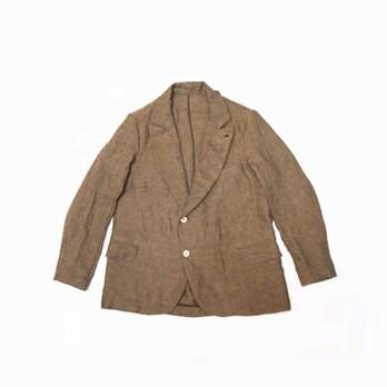 ライトブラウン、イタリア製アンティークリネン、テーラードジャケット(XXL,XL,L,M,S,XSサイズ指定可能)の画像