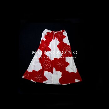 紅白、梅紅葉柄、シルク着物リメイク、マーメイドスカート、サンプル商品 MOMOZONO originalの画像
