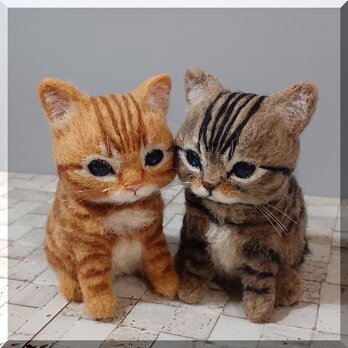 茶トラ 猫 羊毛フェルト 作品 アートドール リアル 羊毛 子猫 猫羊毛