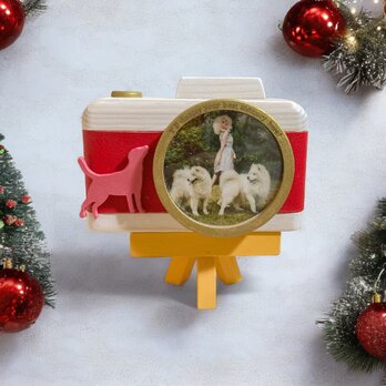 【クリスマス限定】犬好きの方へ！心に残るクリスマスギフトフォトフレーム　赤　クリスマスラッピング込み！の画像