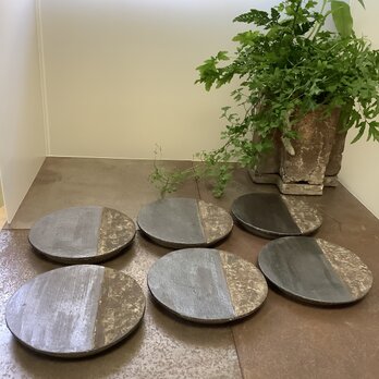蓋にもなる板皿　黒釉&黒泥彩　(茶碗　小(small)用) (2024)