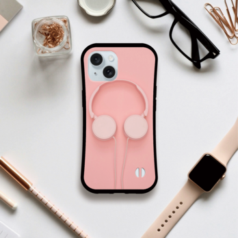 iPhoneケース　グリップケース　ピンクヘッドフォン　送料込みの画像