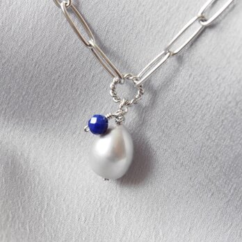 Oval Chain Pendant（淡水パール×ラピスラズリ）の画像