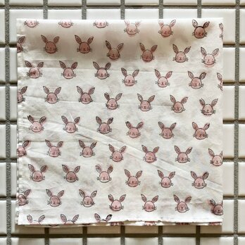 インド ブロックプリント バンダナ ハンカチ52cm ラビットフェイス ピンク CH 兎 うさぎ バニー IH0040の画像