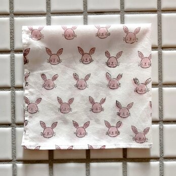 インド ブロックプリント バンダナ ハンカチ34cm ラビット ピンク CH 兎 うさぎ バニー IH0051の画像