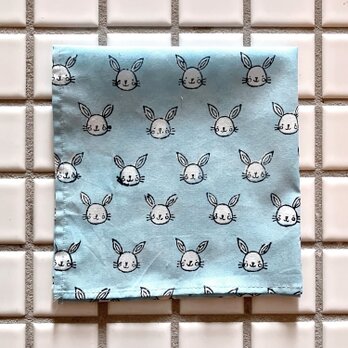 インド ブロックプリント バンダナ ハンカチ34cm ラビット ピンク CH 兎 うさぎ バニー IH0051のコピーの画像