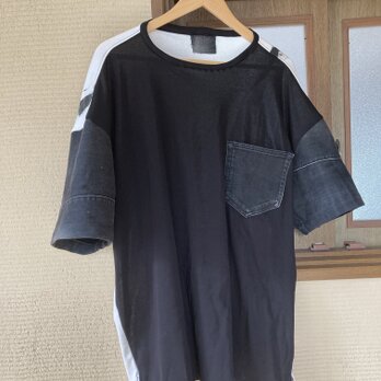 リメイク黒デニム️ペイントニットTシャツの画像