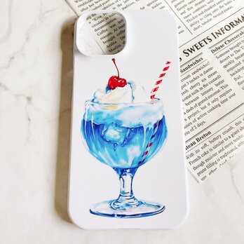 【iPhone15】喫茶店のクリームソーダ　blue スマホケースの画像