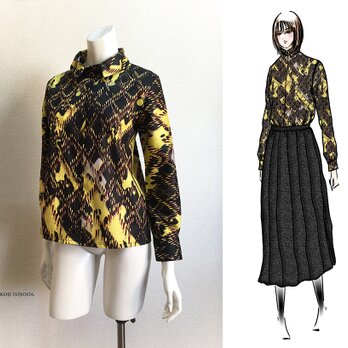 【1点もの・デザイン画付き】日本製綿プリントストレッチジャガード生地ブラウス（KOJI TOYODA）の画像