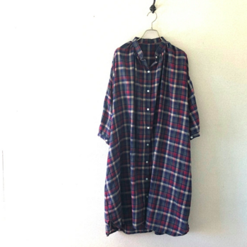 播州織　ドロップショルダー　ロングシャツワンピースの画像