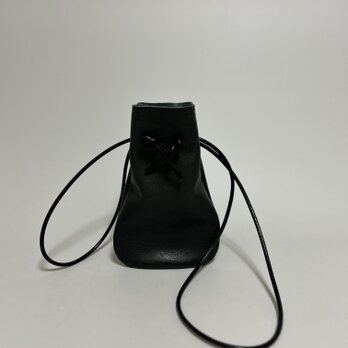 姫路レザー2way巾着ポシェット◆黒　スマホショルダー　サコッシュ　クリスマスギフトの画像