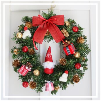 サンタクロースのプレゼント　クリスマスリース　メリークリスマス　　ニッセサンタ　ニット帽　アップル　R&yCH113