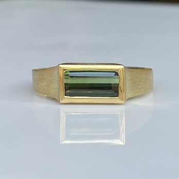グリーン　トルマリン　バゲットカット1.14ct　印台　シルバーSV925リング