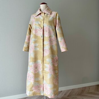 大島紬のフラットカラーコート/kimono flat collar coatの画像