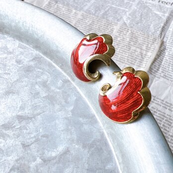 PA234-【 AVON 】エイボン・ヴィンテージピアス 1980s Gold Tone Red Enamelの画像