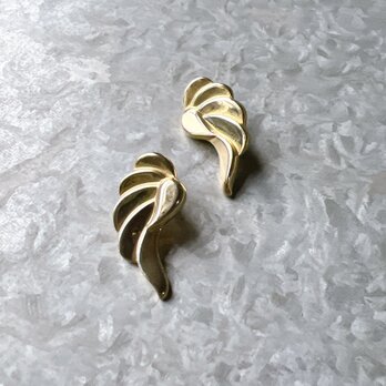 Y1020-ヴィンテージイヤリング U.S.A. 1970〜80s Gold-tone feather motifの画像