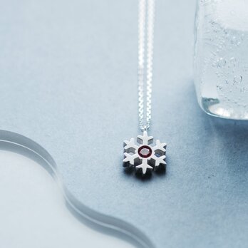 ガーネット 雪の結晶 ロング ネックレス シルバー925の画像