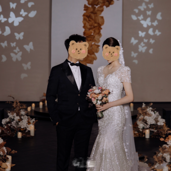 華やか 韓国風ドレス ビジュードレス キラキラチュール 短袖 マーメイドライン 結婚式 拳式の画像