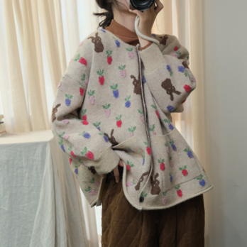 ☆受注制作☆秋色.ウールセーター.品質.コットン.手編みニットセーター カーディガン ゆったり綿セーター.冬の画像