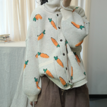 ☆受注制作☆秋冬.手編みニットセーター.ウールセーター.品質.コットン. カーディガン ゆったり綿セーターの画像