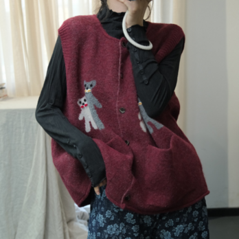 ☆受注制作☆秋冬.カワイ.手編みノースリーブニットベスト.アクリルニット.コットン/綿ニットベスト.ゆったり.通勤のコピーの画像