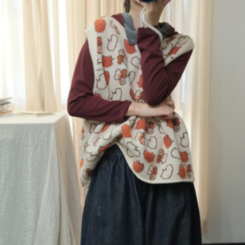 ☆受注制作☆秋冬.手編みノースリーブニットベスト.コットン/綿ニットベスト.ウール. ゆったり.カワイ.通勤の画像
