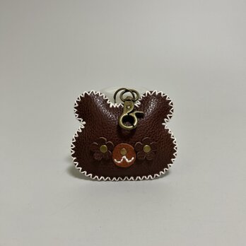 姫路レザーくまちゃんminiチャーム◆焦げ茶　ポシェット　新作　キーホルダー　キーリングの画像