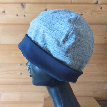 スプラッシュフライスニットのリバーシブルケア帽子 [size60]＊ネイビー杢×ネイビーの画像
