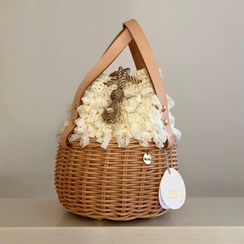 【1点在庫あり】即納可「マルシェ白」籐とかぎ針編みのコラボバッグMeggBag marche Mの画像