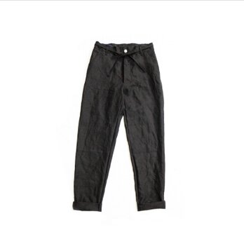 黒、ロウエッジ、イタリア製デッドストック薄地リネン、ストレートパンツ、ベルト付き、サイズM(サンプル)サイズ指定可能の画像