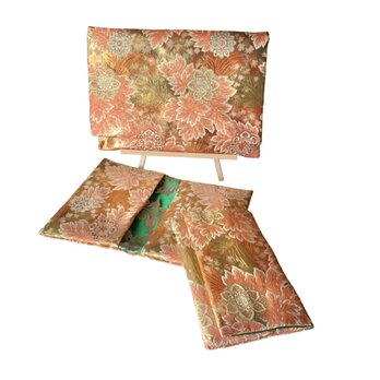 『桃華文』　金襴織物御朱印帳袋　B5サイズ専用　華文　唐草　桃色　緑　御朱印帳ケース　御朱印帳ポーチ　桐生織物の画像