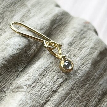 K24 ローズカット天然ダイヤモンド 純金フックピアス◇K24 Pure Gold+Diamond Earring（片耳分)の画像