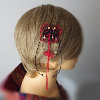 ヘアコーム（小）「ひめたるは華」（黒×赤）の画像