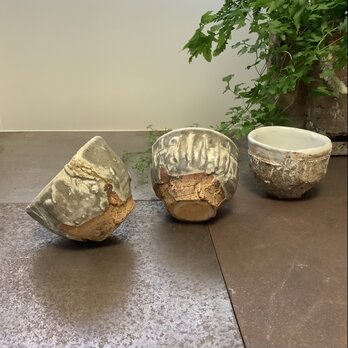 ぐい呑み　灰釉No.1、No.2、灰志野＆泥彩No.3  (2024)